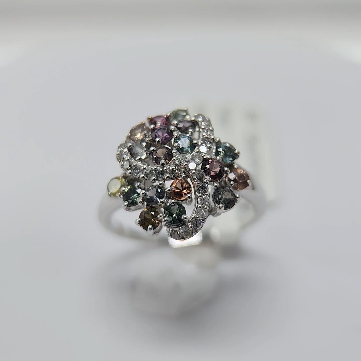 GIA  Certified Montana Sapphire Cluster Ring & Diamonds 18 Karat White Gold . For Sale 15
