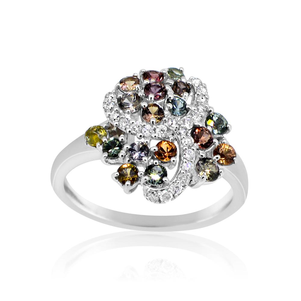 GIA  Certified Montana Sapphire Cluster Ring & Diamonds 18 Karat White Gold . In New Condition For Sale In Brooklyn, NY