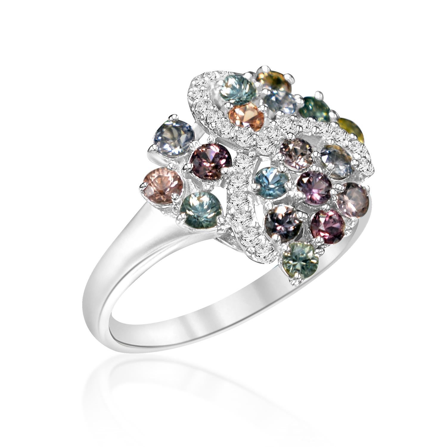 GIA  Certified Montana Sapphire Cluster Ring & Diamonds 18 Karat White Gold . For Sale 3