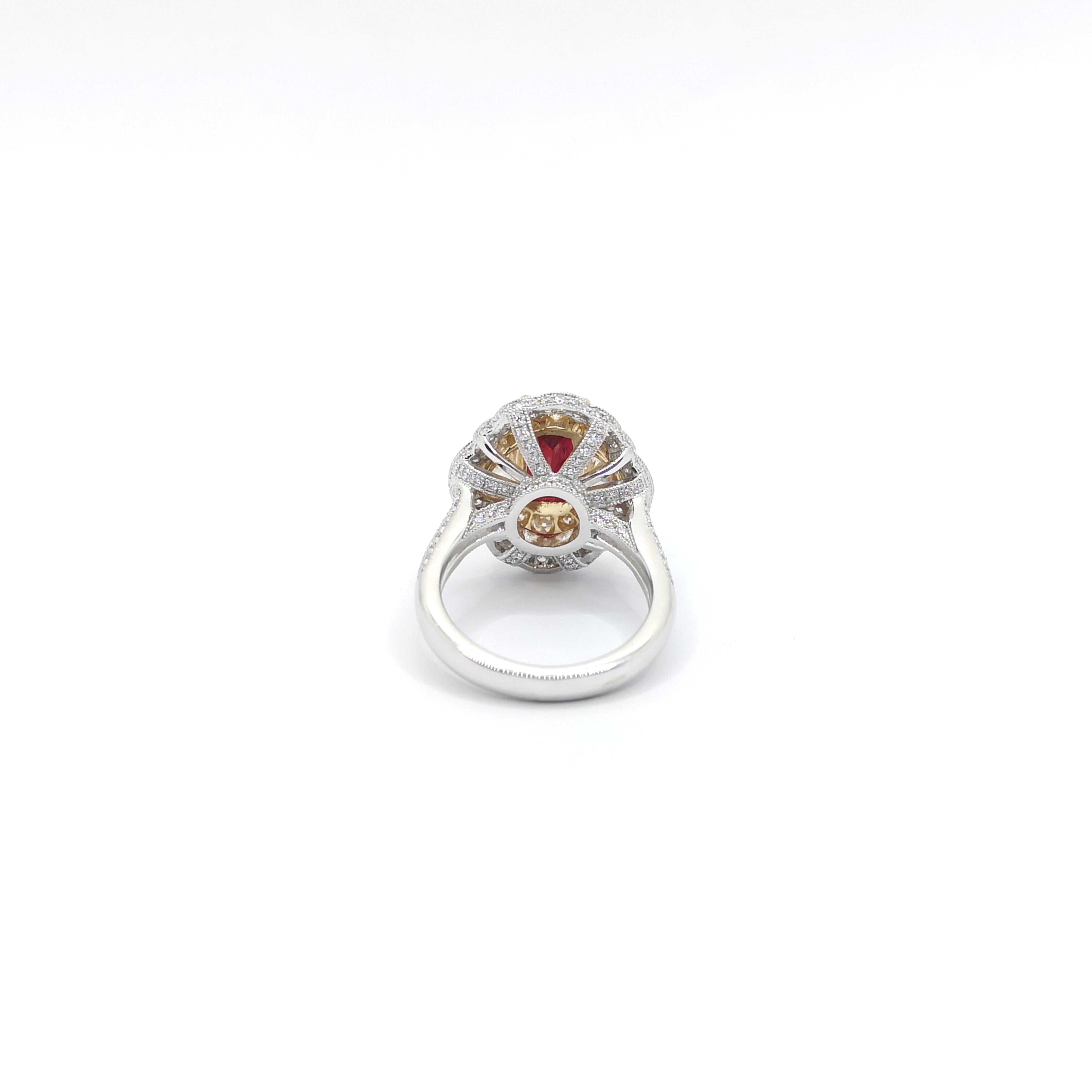 GIA-zertifizierter Mosambik-Rubin mit unerhitztem Rubin und Diamantring aus 18 Karat Weißgold im Angebot 4