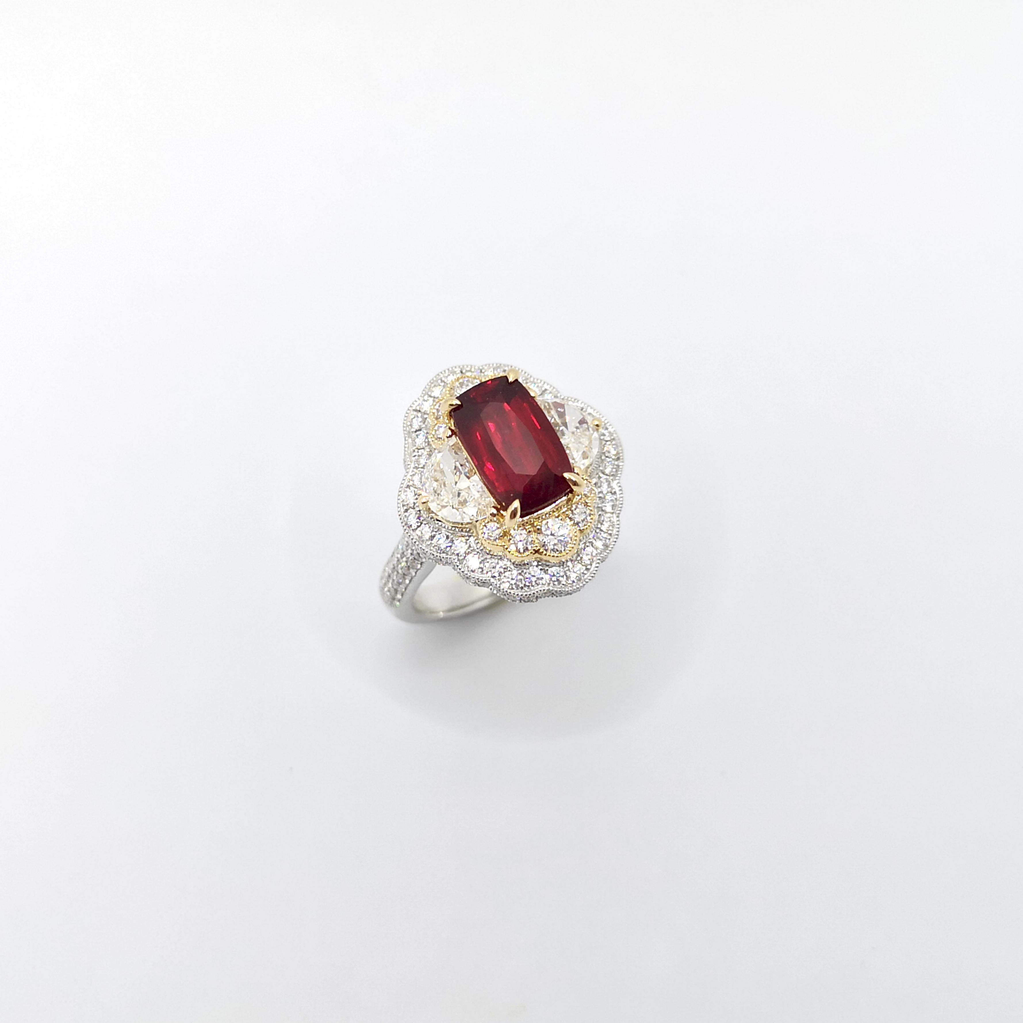 GIA-zertifizierter Mosambik-Rubin mit unerhitztem Rubin und Diamantring aus 18 Karat Weißgold im Angebot 7