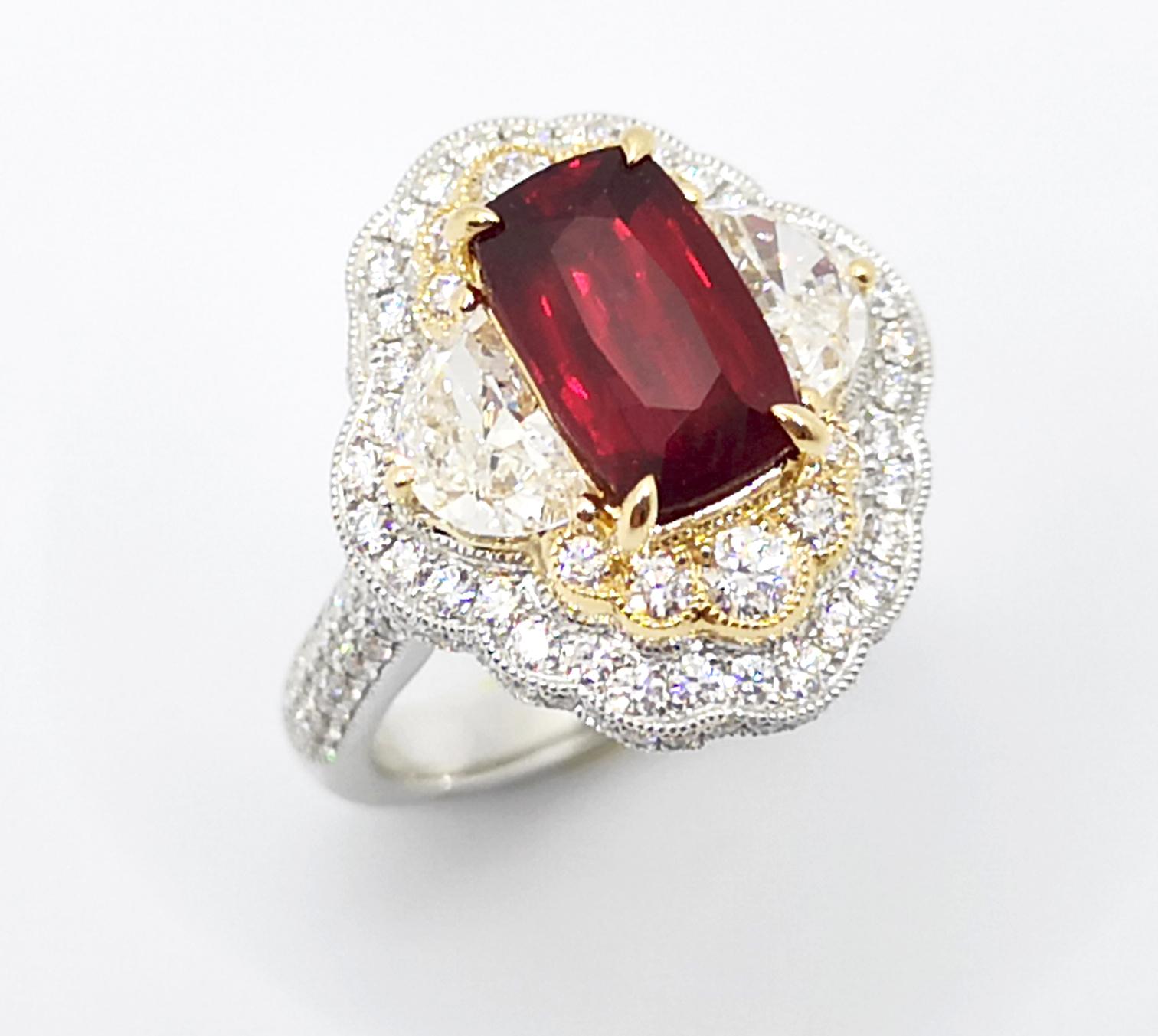 GIA-zertifizierter Mosambik-Rubin mit unerhitztem Rubin und Diamantring aus 18 Karat Weißgold im Angebot 8