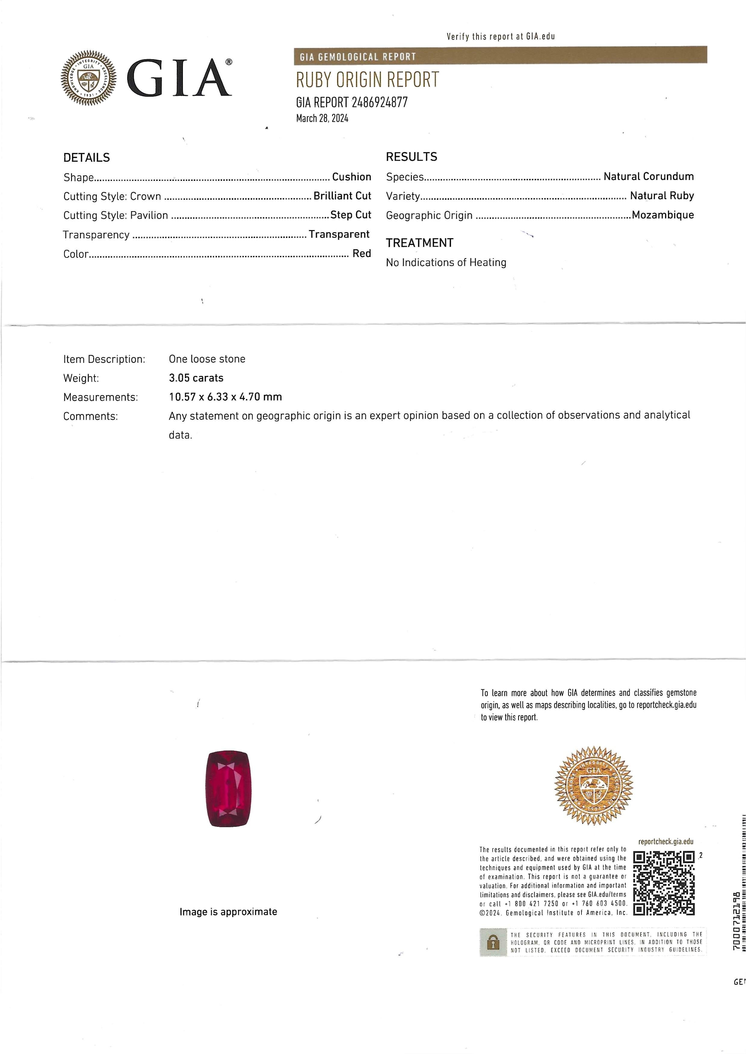 GIA-zertifizierter Mosambik-Rubin mit unerhitztem Rubin und Diamantring aus 18 Karat Weißgold im Angebot 9