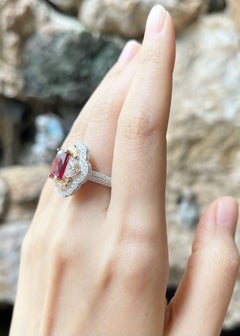 GIA Certified Mozambique Unheated Ruby with Diamond Ring set in 18K White Gold