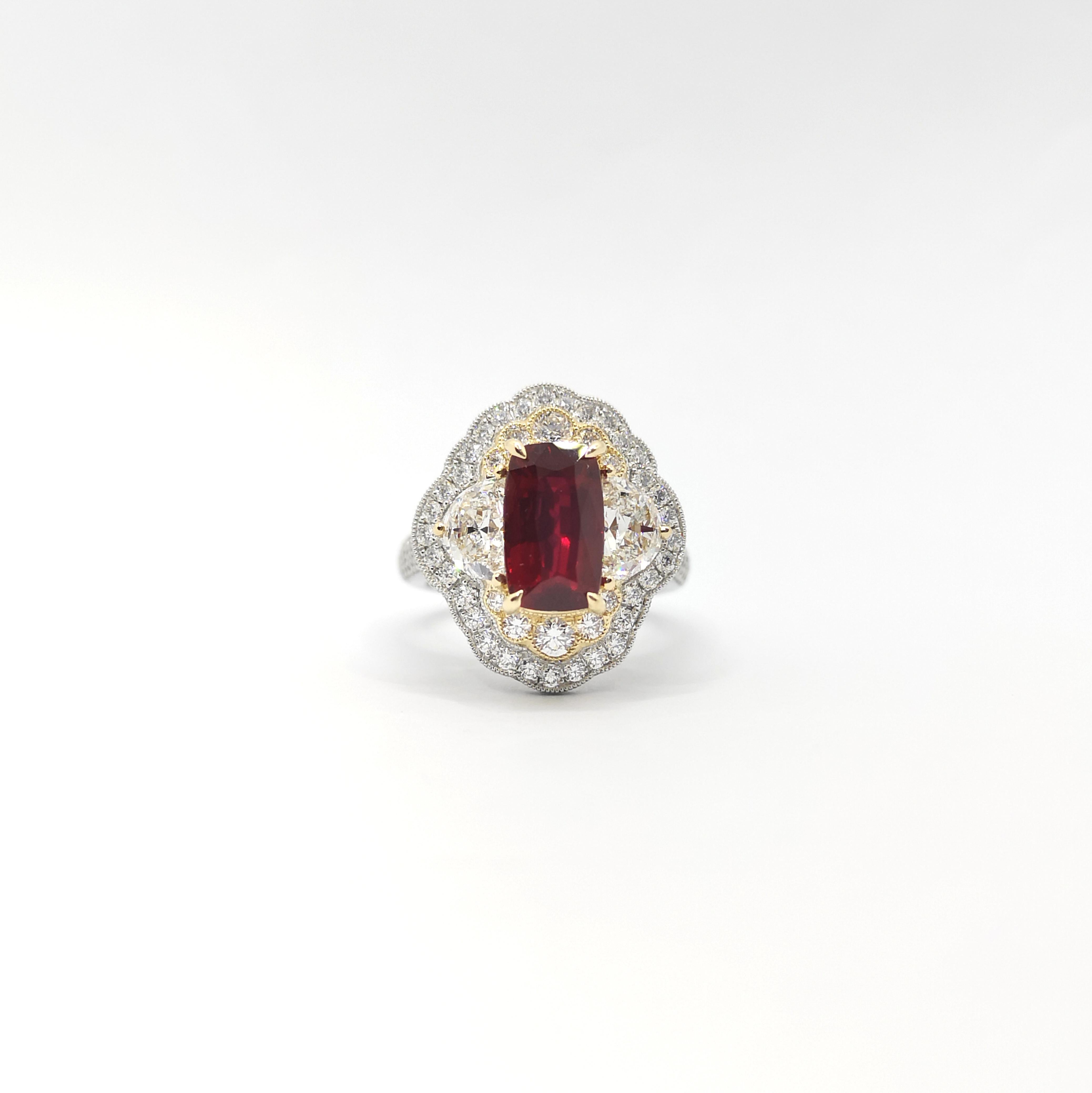 GIA-zertifizierter Mosambik-Rubin mit unerhitztem Rubin und Diamantring aus 18 Karat Weißgold im Angebot 2
