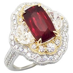 GIA Certified Mozambique Unheated Ruby with Diamond Ring set in 18K White Gold