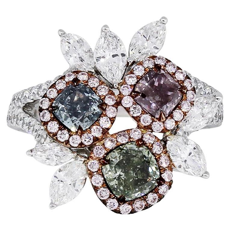 GIA Certified Multi-Color Diamond Cocktail Ring