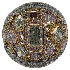 GIA Certified Multicolor Diamond Ring with Fancy Yellow, Green, and Pink Diamond