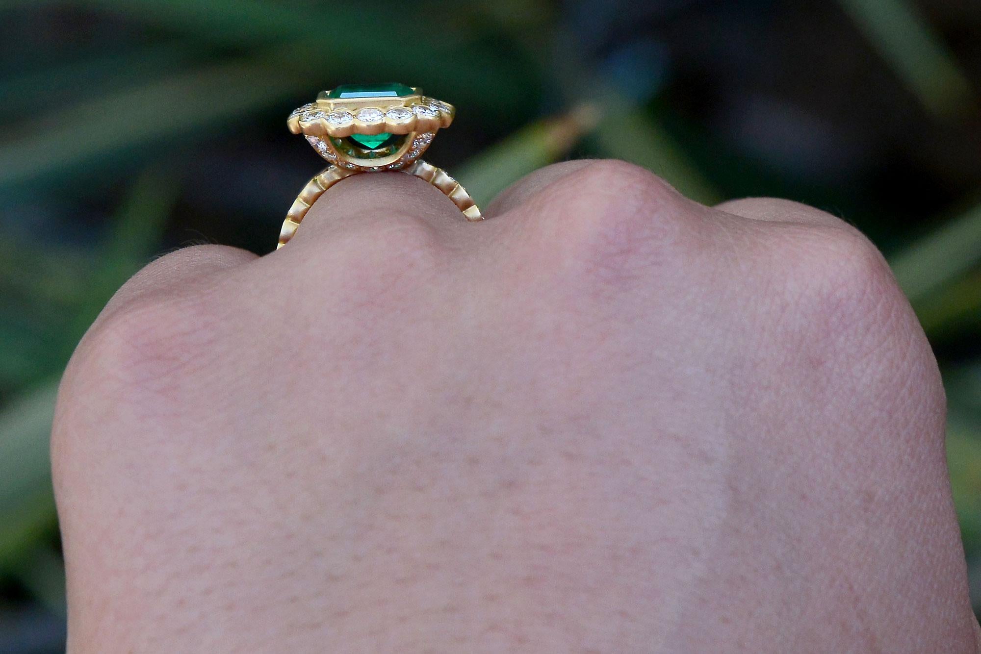 Contemporary GIA Certified Muzo Colombian Emerald Engagement Ring