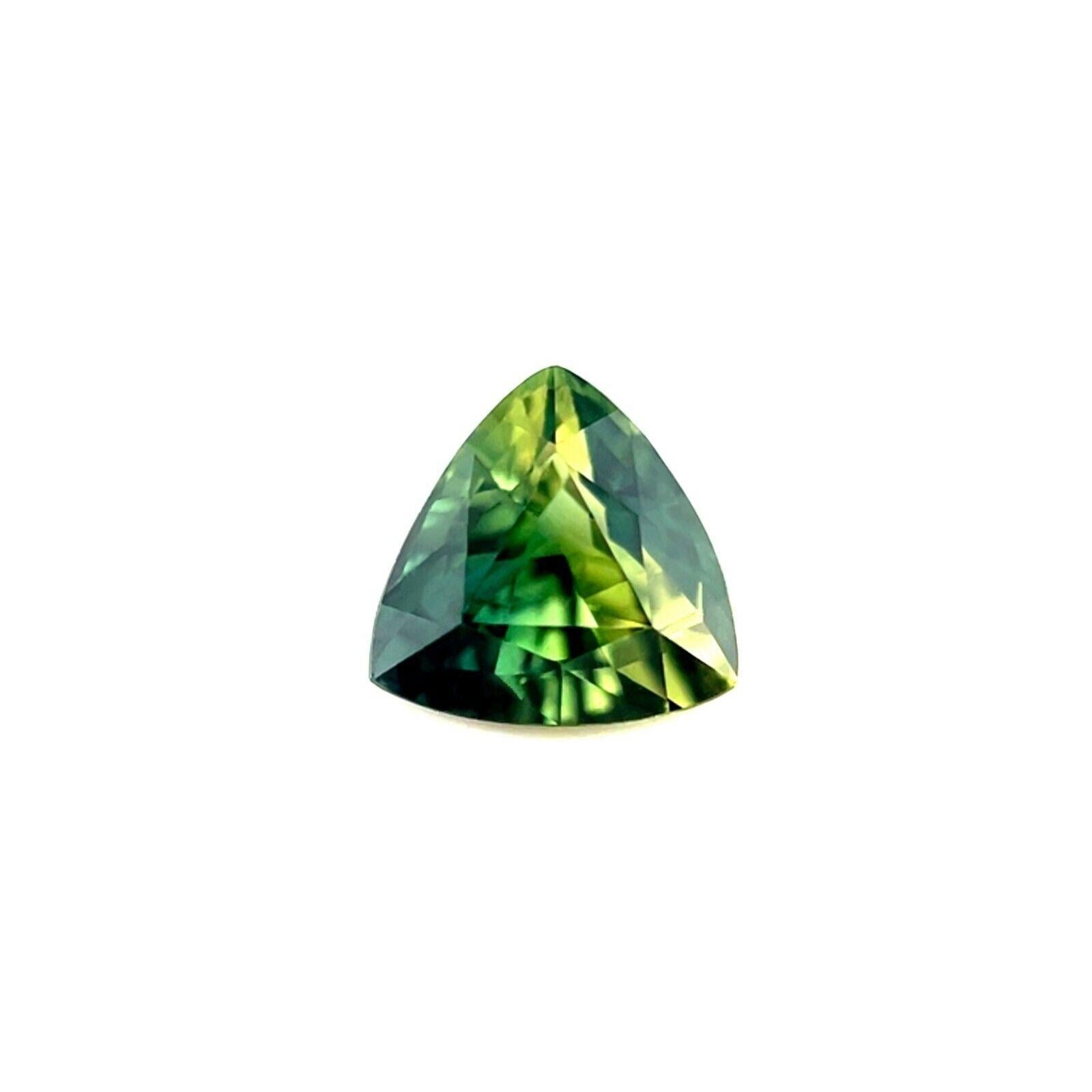Gema Trillón Triángulo Azul Verde Zafiro Bicolor Certificado GIA Natural 1,02ct
 
 Gema triangular de zafiro verde azulado vivo natural certificada por GIA.
 Zafiro no calentado de 1,02 quilates con un bello y vivo efecto bicolor azul verdoso.
