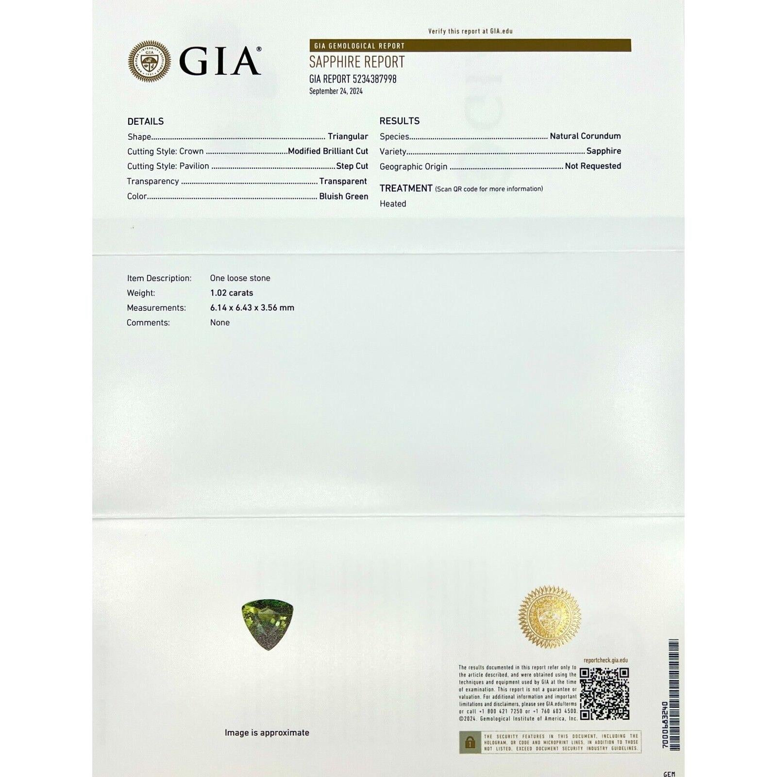 Gema Trillón Triángulo Azul Verde Zafiro Bicolor Certificado GIA Natural 1,02ct en Nuevo estado para la venta en Birmingham, GB