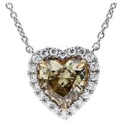 GIA Certified Natural Brown Heart and White Diamond 1.23 Carat TW Gold Pendant