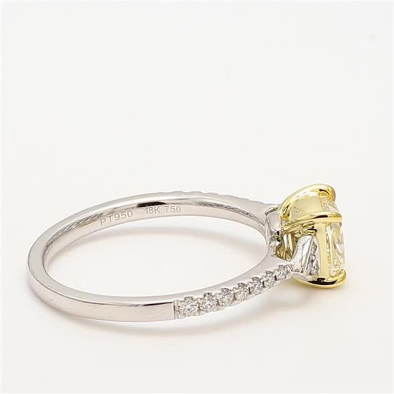 Cushion Cut GIA Certified Natural Yellow Cushion and White Diamond 1.28 Carat TW Plat Ring For Sale