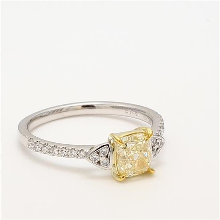 GIA Certified Natural Yellow Cushion and White Diamond 1.28 Carat TW Plat Ring In New Condition For Sale In New York, NY
