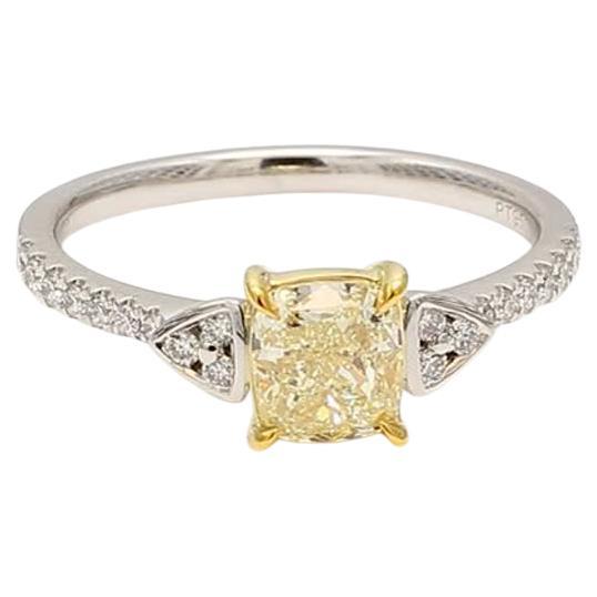 GIA Certified Natural Yellow Cushion and White Diamond 1.28 Carat TW Plat Ring For Sale