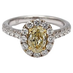 GIA Certified Natural Yellow Oval and White Diamond 1.83 Carat TW Gold Ring