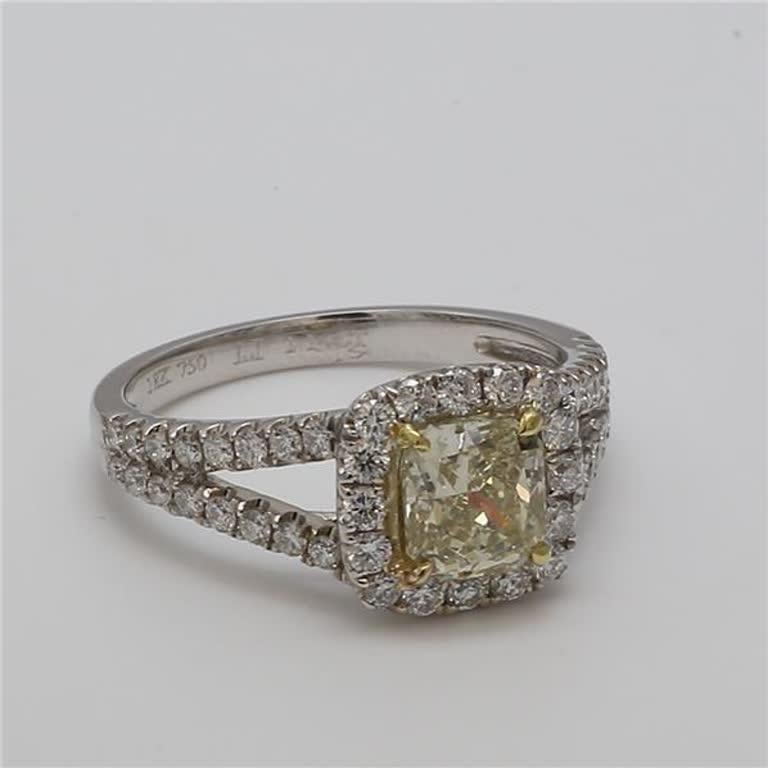 GIA Certified Natural 1.14 Carat Yellow Radiant and White Diamond Gold Ring In New Condition In New York, NY