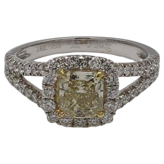 GIA Certified Natural 1.14 Carat Yellow Radiant and White Diamond Gold Ring