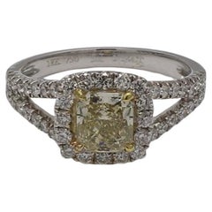 GIA Certified Natural 1.14 Carat Yellow Radiant and White Diamond Gold Ring