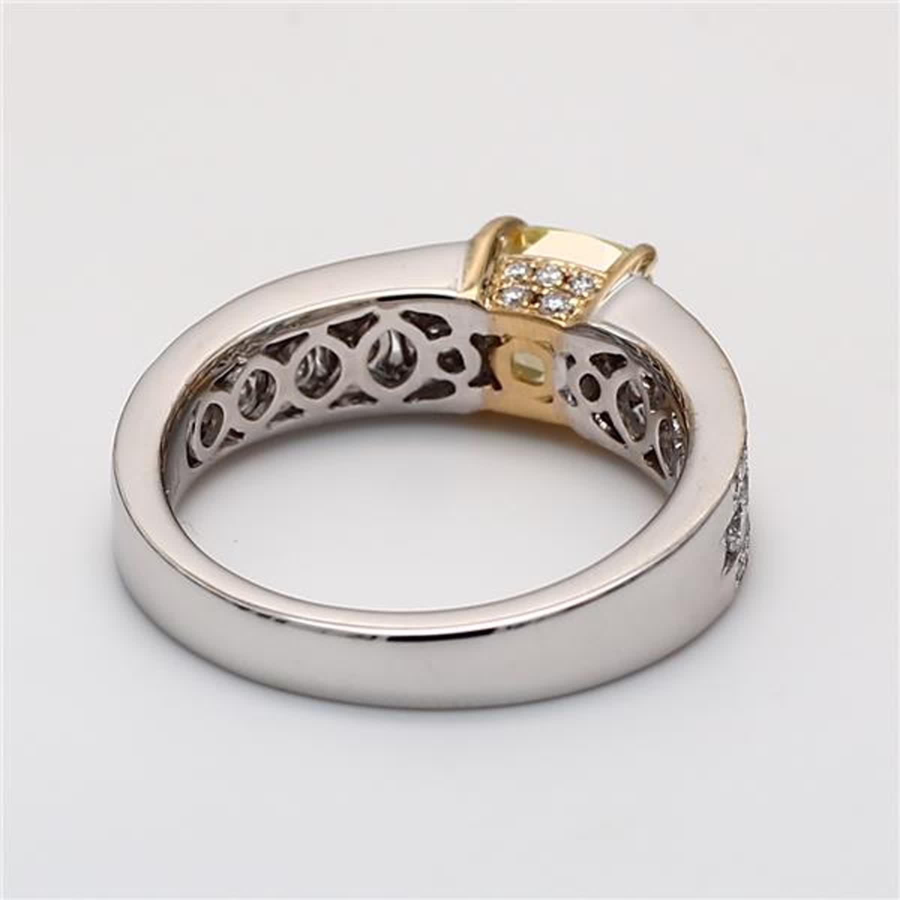 GIA-zertifizierter natürlicher gelber Ring mit Kissenschliff und weißem Diamant 1.21 Karat TW Damen