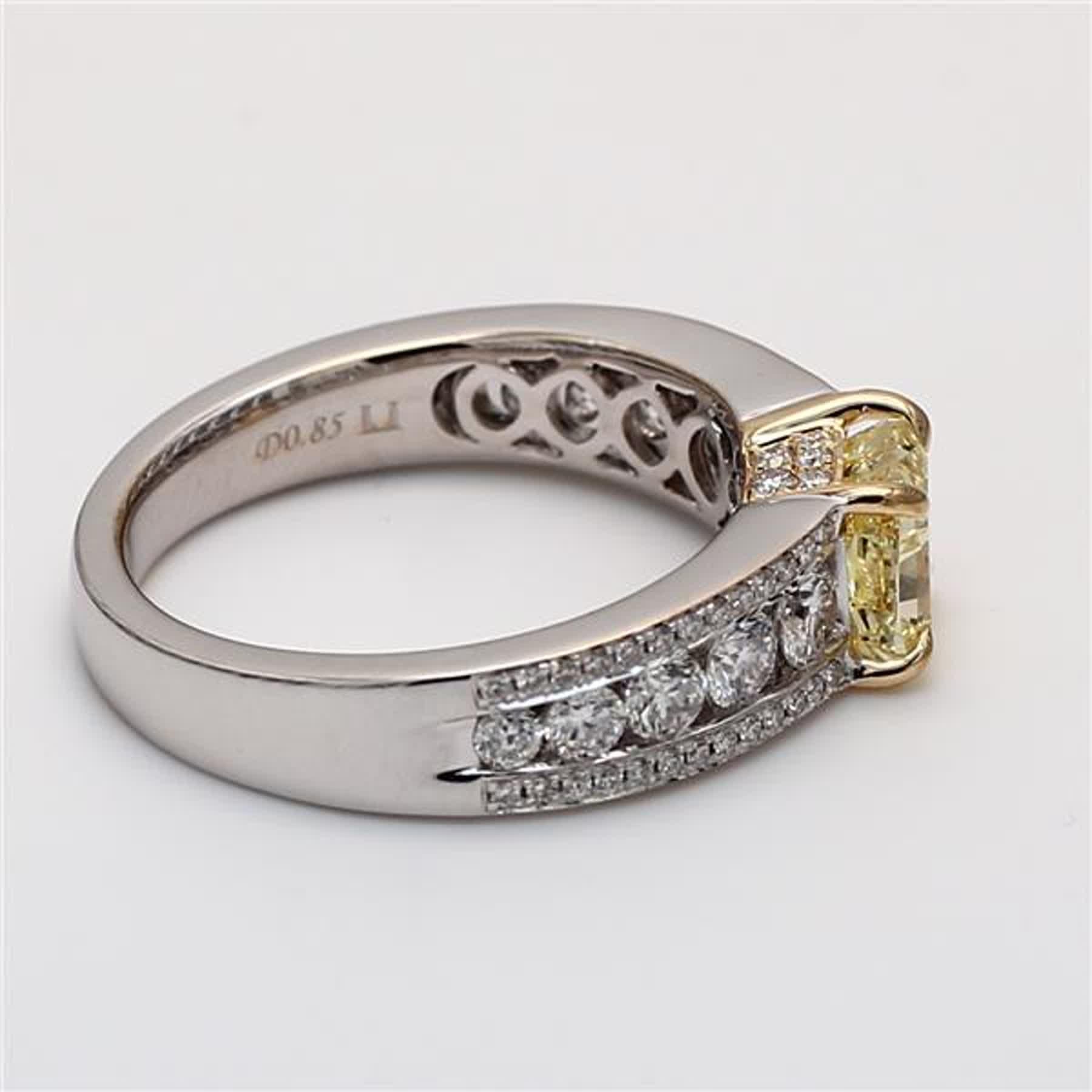 GIA-zertifizierter natürlicher gelber Ring mit Kissenschliff und weißem Diamant 1.21 Karat TW 1