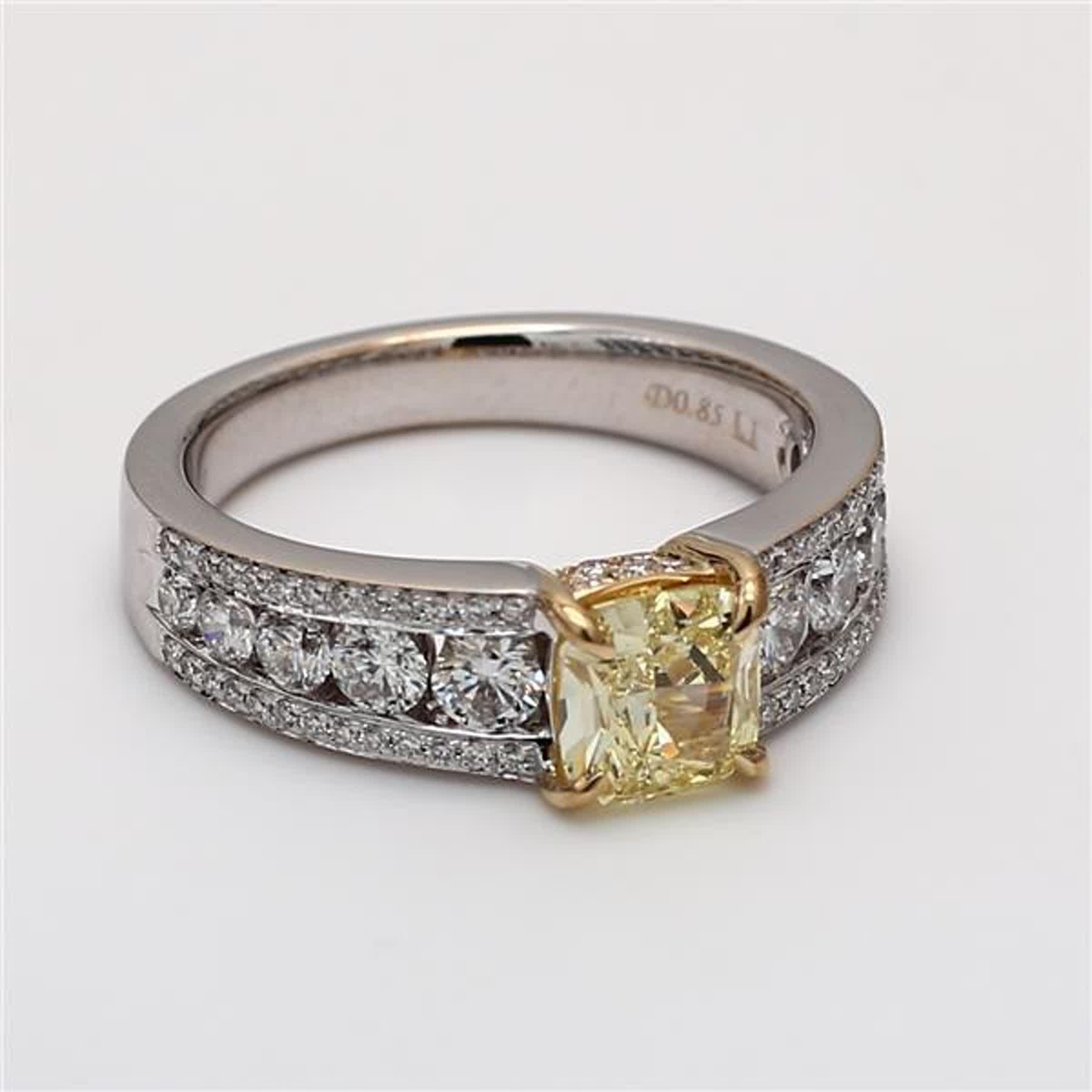 GIA-zertifizierter natürlicher gelber Ring mit Kissenschliff und weißem Diamant 1.21 Karat TW 2
