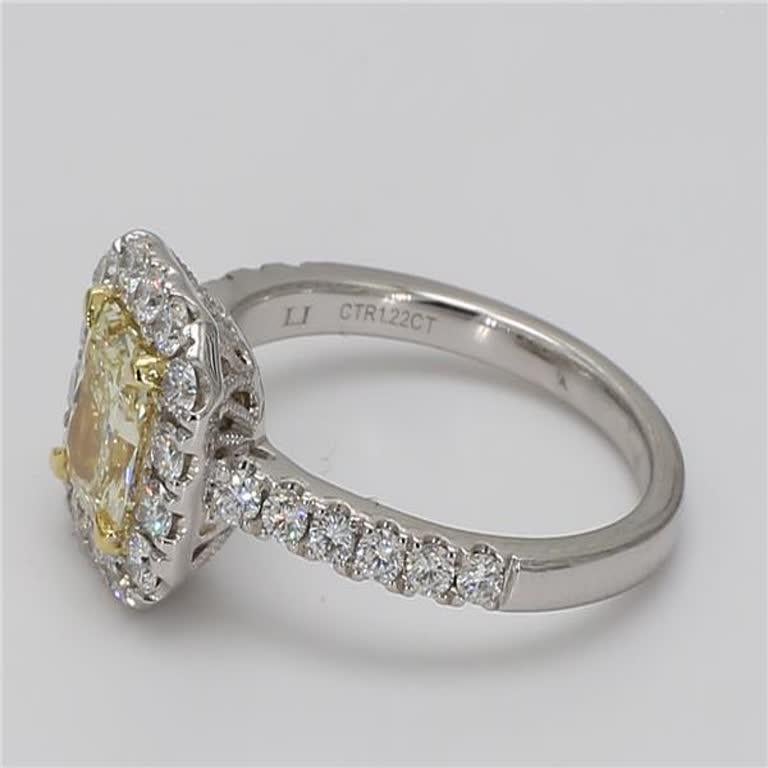 Contemporary GIA Certified Natural 1.22 Carat Yellow Radiant and White Diamond Platinum Ring