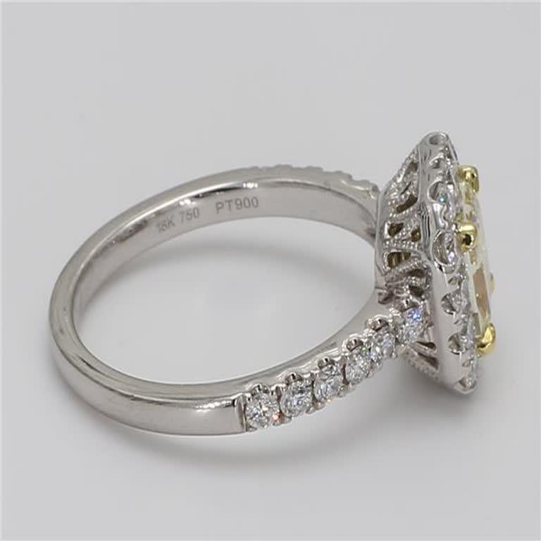 Women's GIA Certified Natural 1.22 Carat Yellow Radiant and White Diamond Platinum Ring