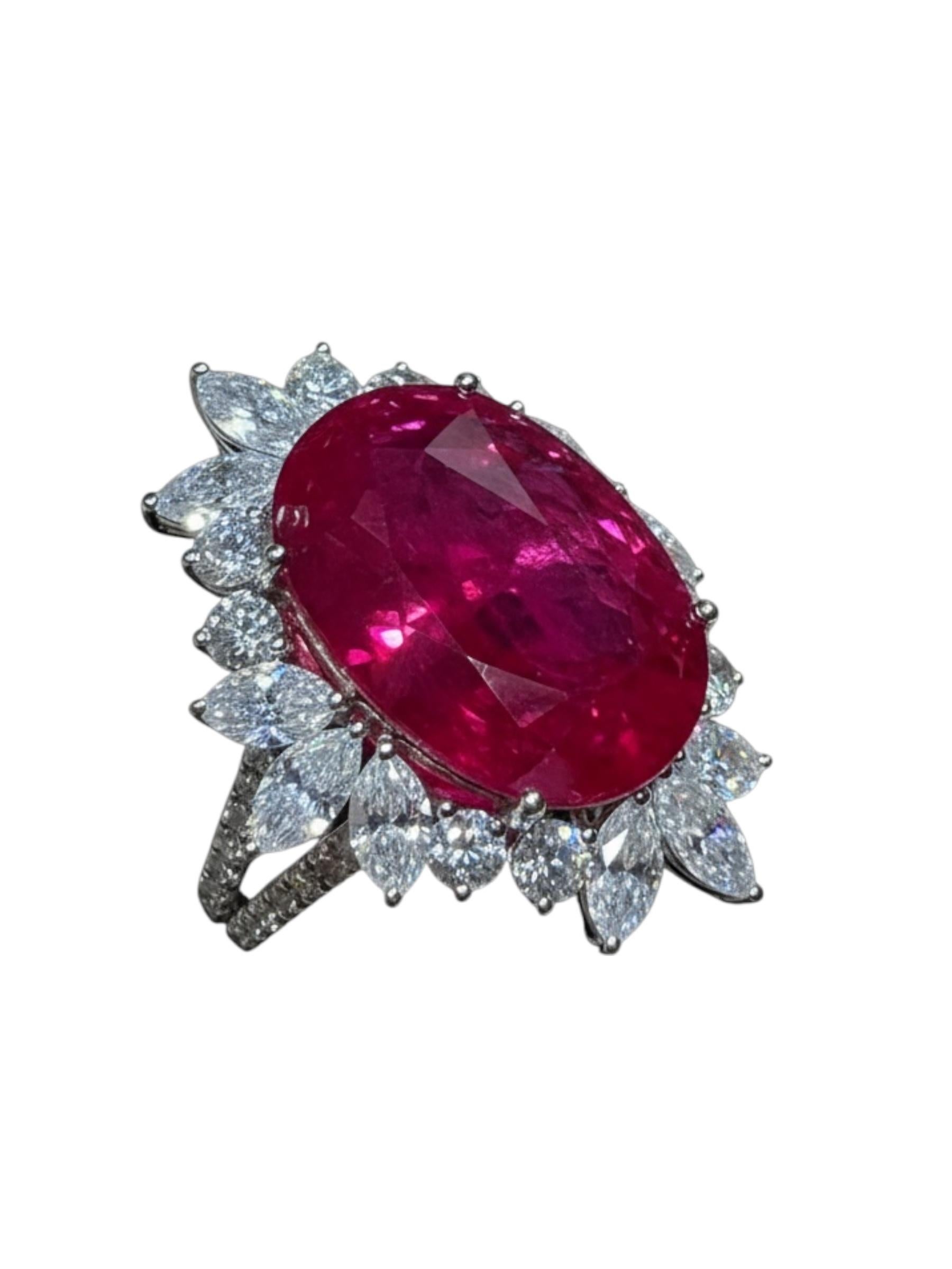 GIA zertifiziert natürlichen 13,29ct Mosambik Oval Rubin Diamant Ring 18K Weißgold im Angebot 4