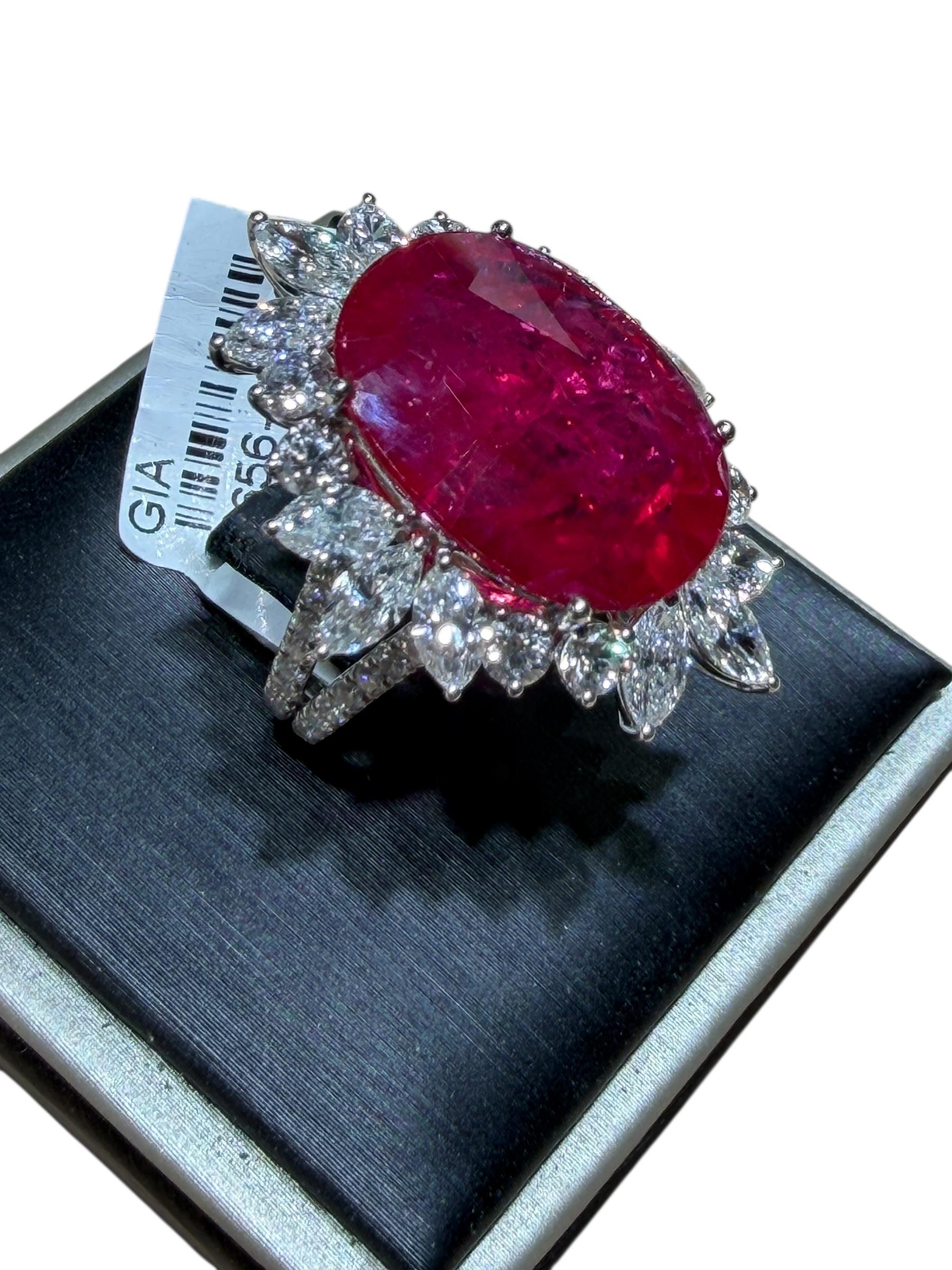 GIA zertifiziert natürlichen 13,29ct Mosambik Oval Rubin Diamant Ring 18K Weißgold Damen im Angebot