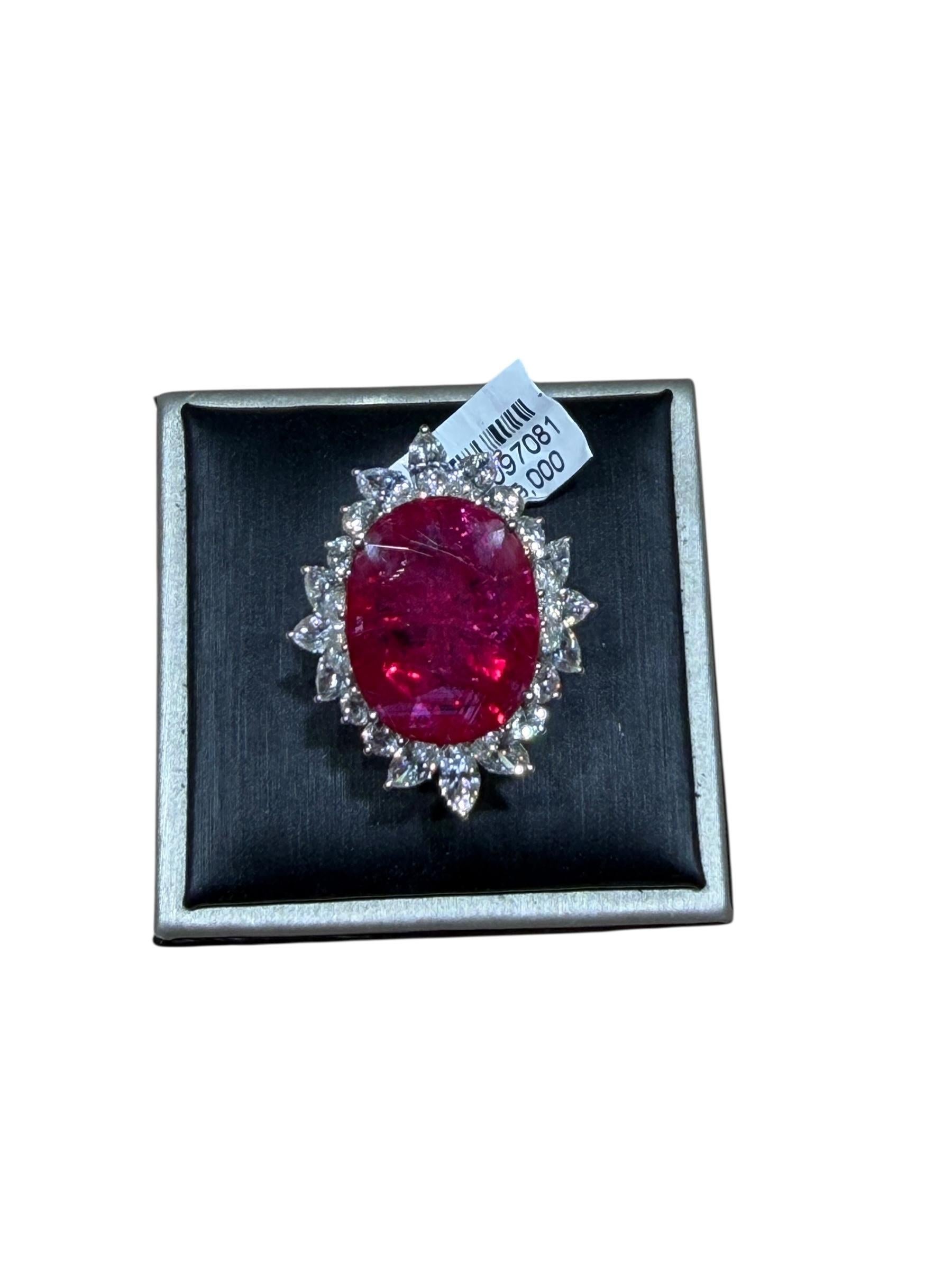 GIA zertifiziert natürlichen 13,29ct Mosambik Oval Rubin Diamant Ring 18K Weißgold im Angebot 1