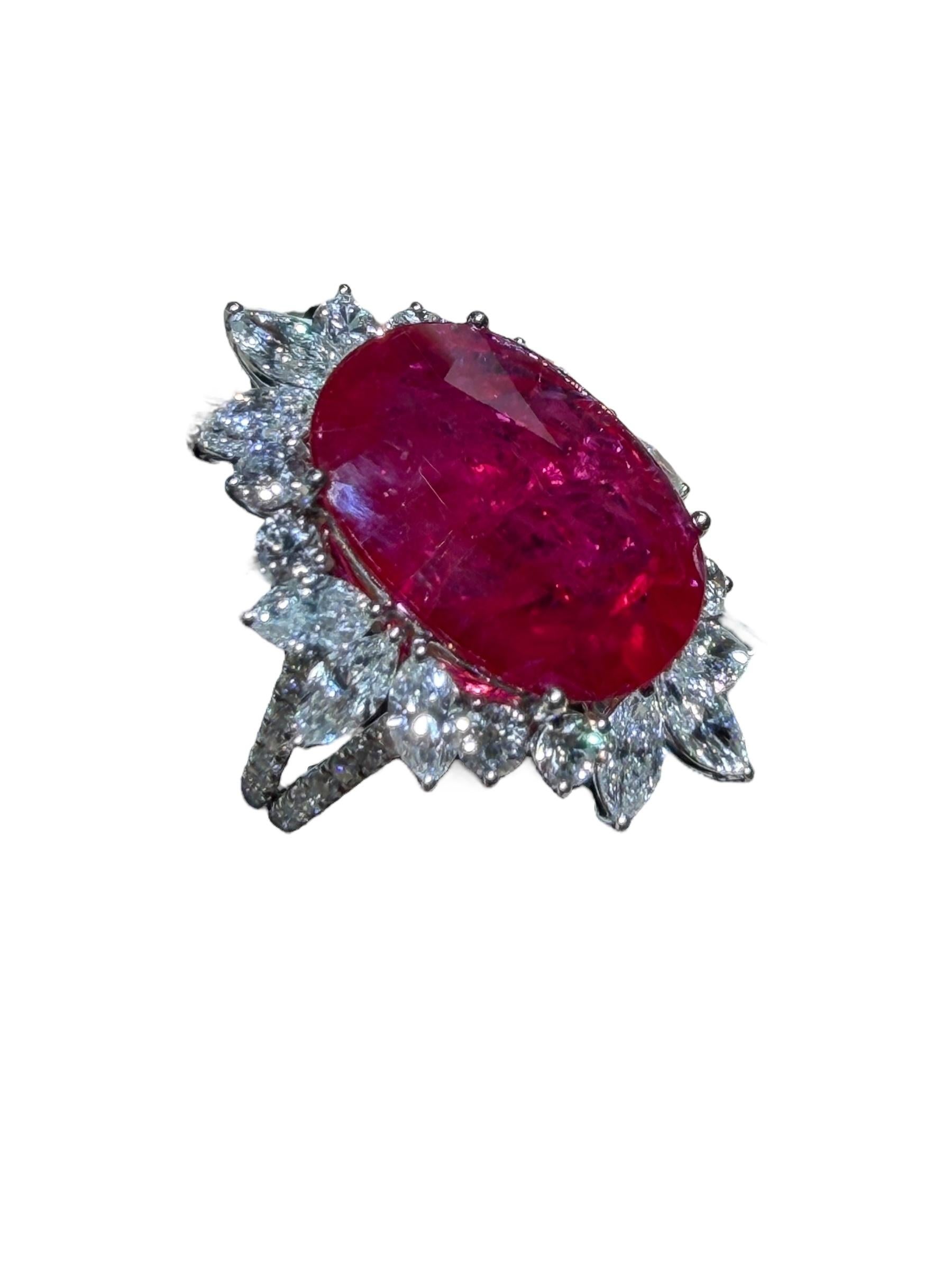 GIA zertifiziert natürlichen 13,29ct Mosambik Oval Rubin Diamant Ring 18K Weißgold im Angebot 2