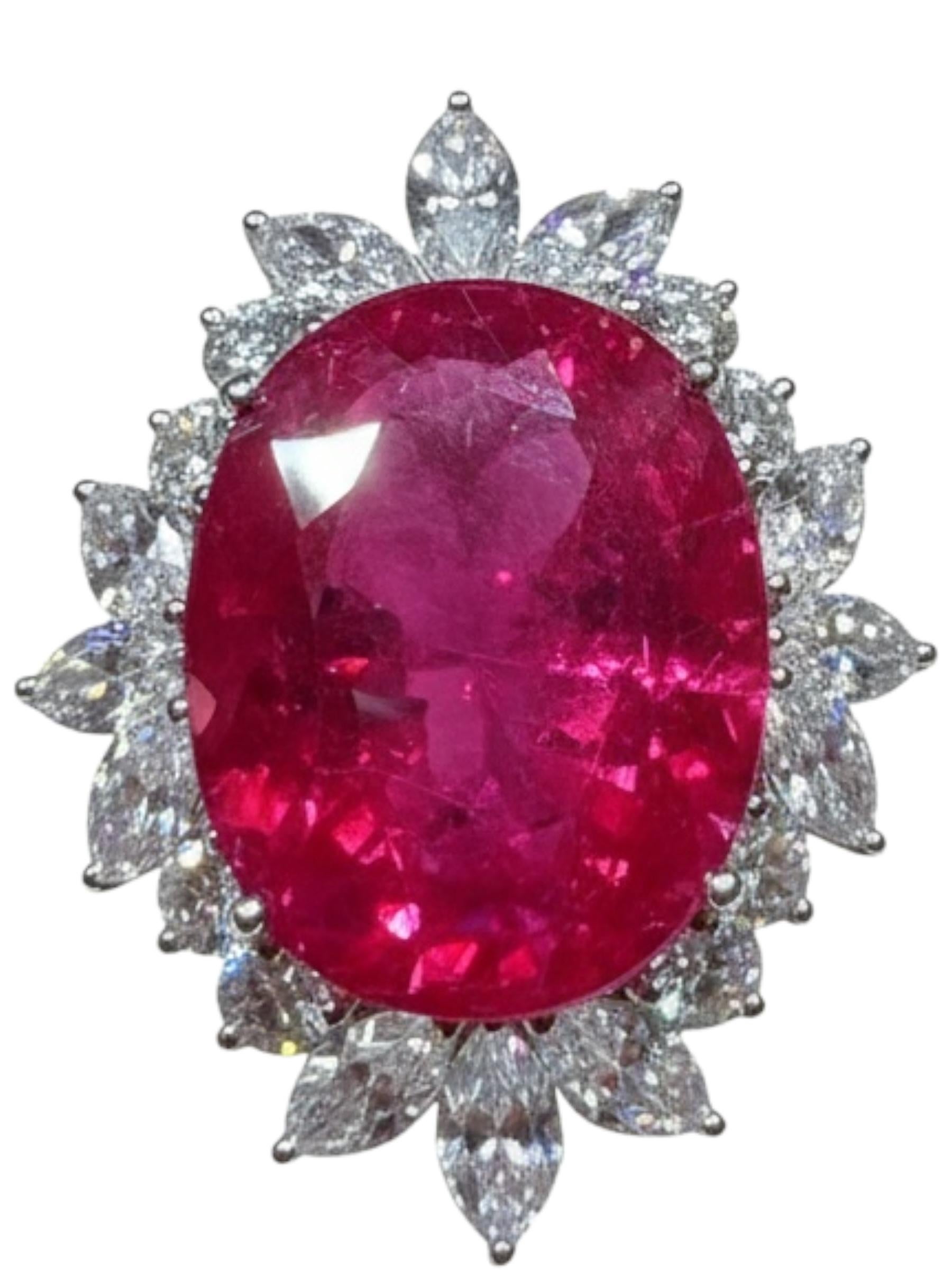GIA zertifiziert natürlichen 13,29ct Mosambik Oval Rubin Diamant Ring 18K Weißgold im Angebot 3