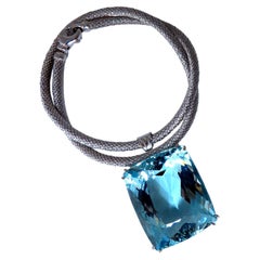GIA Certified Natural 140.01ct Aquamarine Diamonds Necklace 18kt & Plat