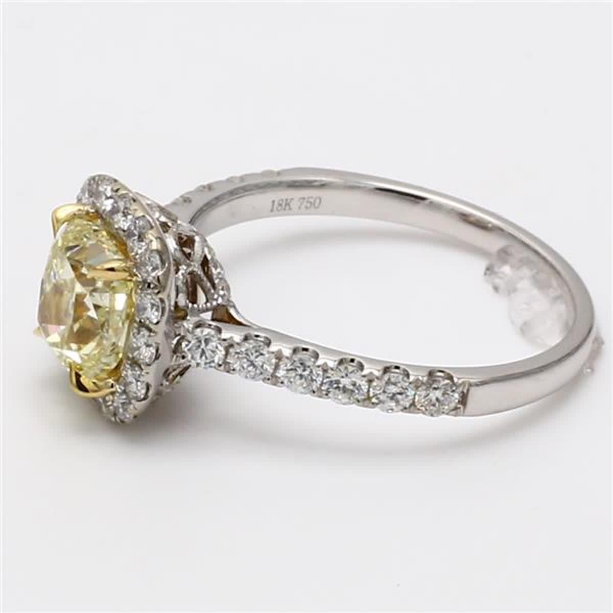 GIA-zertifizierter natürlicher gelber Ring mit Kissenschliff und weißem Diamant 2.14 Karat TW Damen
