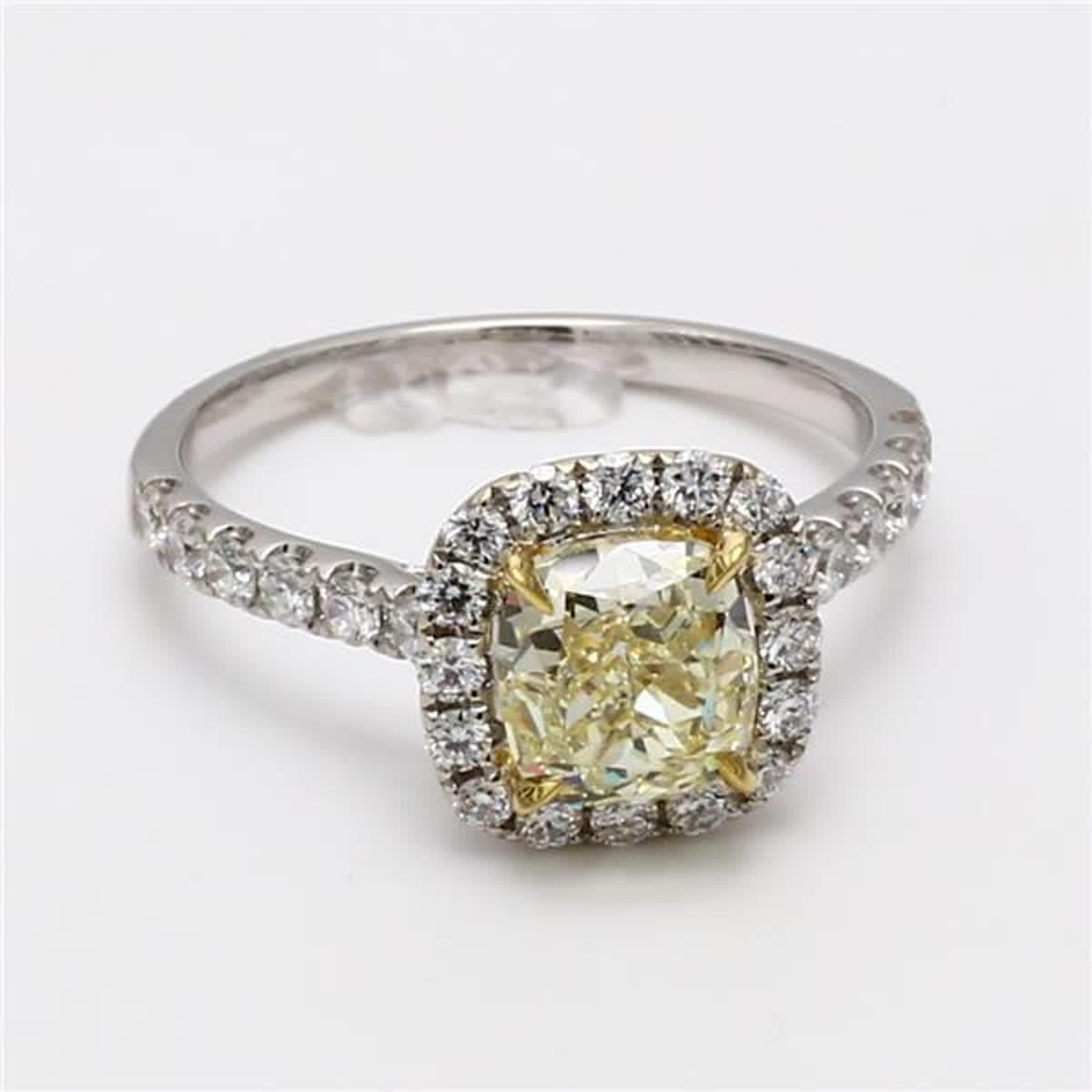 Cushion Cut GIA Certified Natural Yellow Cushion and White Diamond 2.14 Carat TW Gold Ring