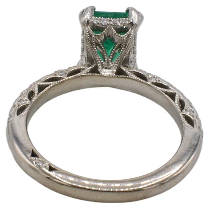 Emerald Cut GIA Certified Natural 1.56 Carat Green Emerald & Diamond Tacori White Gold Ring For Sale