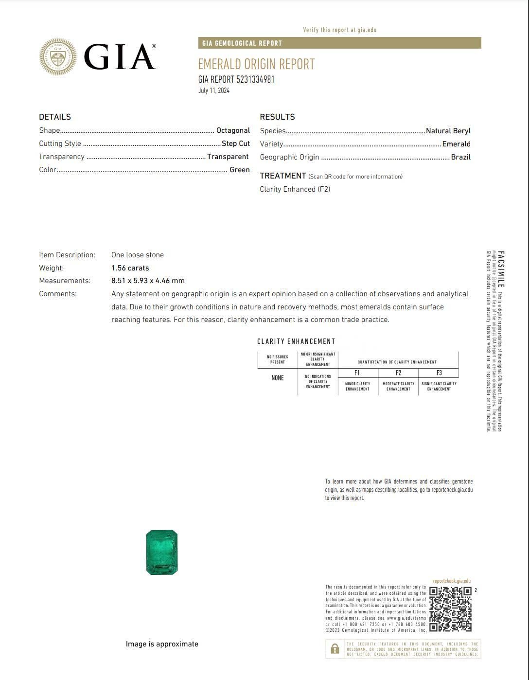 Women's GIA Certified Natural 1.56 Carat Green Emerald & Diamond Tacori White Gold Ring For Sale