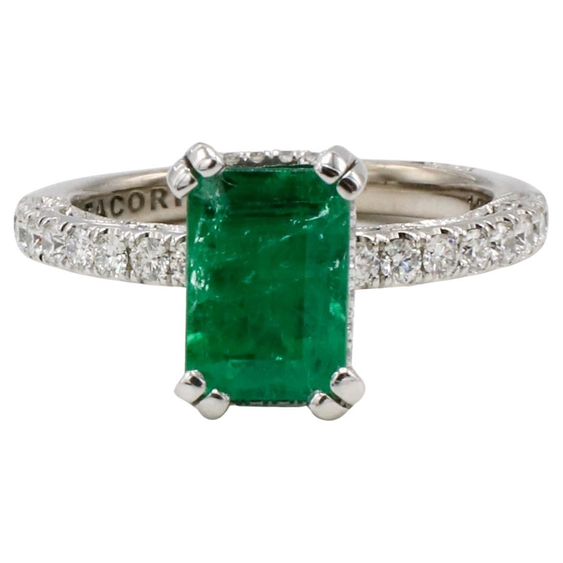 GIA Certified Natural 1.56 Carat Green Emerald & Diamond Tacori White Gold Ring