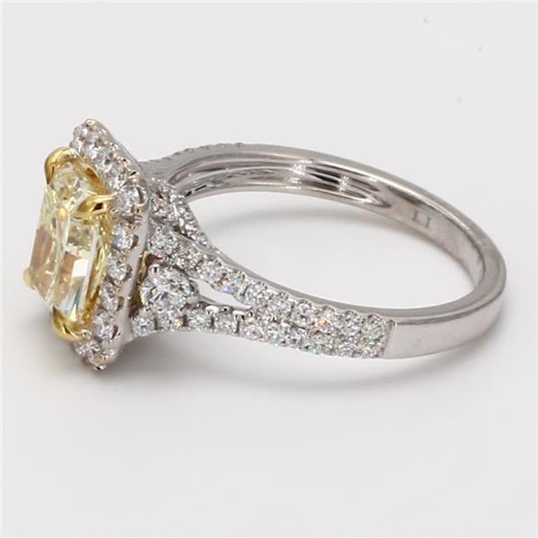 Contemporary GIA Certified Natural Yellow Radiant and White Diamond 2.55 Carat TW Gold Ring For Sale