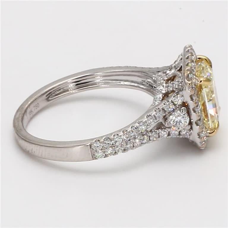 Women's or Men's GIA Certified Natural Yellow Radiant and White Diamond 2.55 Carat TW Gold Ring