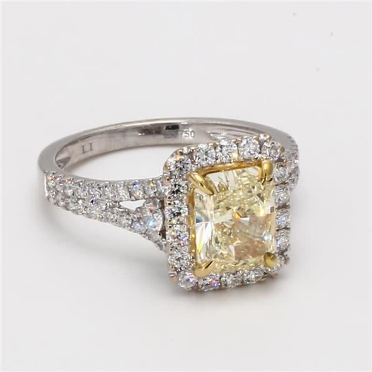 GIA Certified Natural Yellow Radiant and White Diamond 2.55 Carat TW Gold Ring For Sale 1