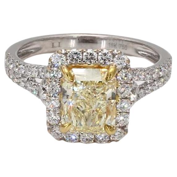 GIA Certified Natural Yellow Radiant and White Diamond 2.55 Carat TW Gold Ring