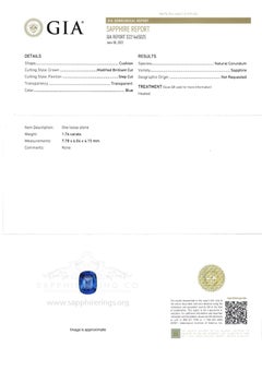 GIA Certified Natural 1.76 ct Blue Ceylon Sapphire Platinum Ring Cushion Cut.
