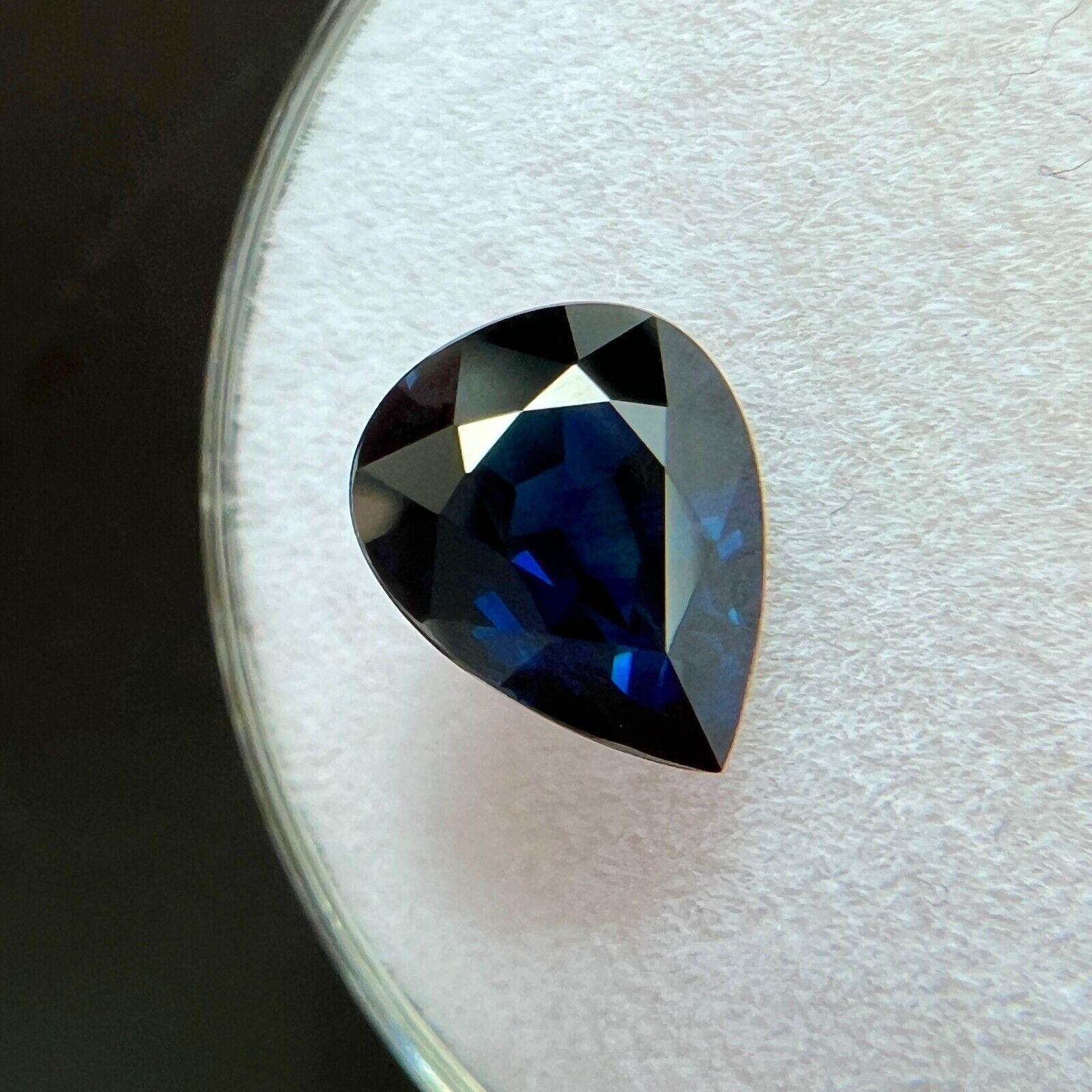 Gia Certified Natural 2.06ct Dark Blue Untreated Sapphire Pear Cut 8.6x7mm In New Condition For Sale In Birmingham, GB
