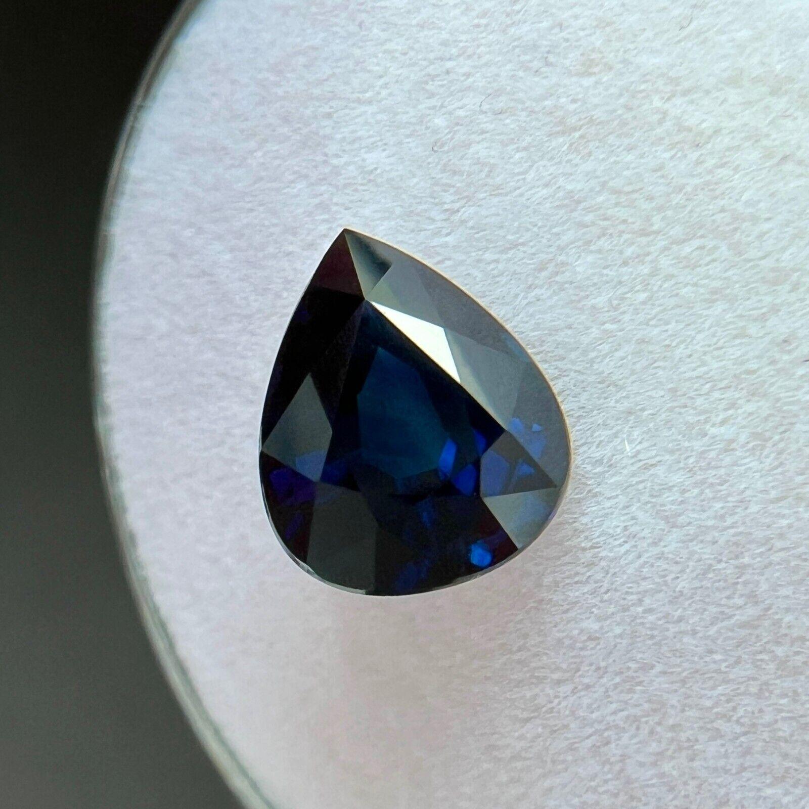 Women's or Men's Gia Certified Natural 2.06ct Dark Blue Untreated Sapphire Pear Cut 8.6x7mm For Sale