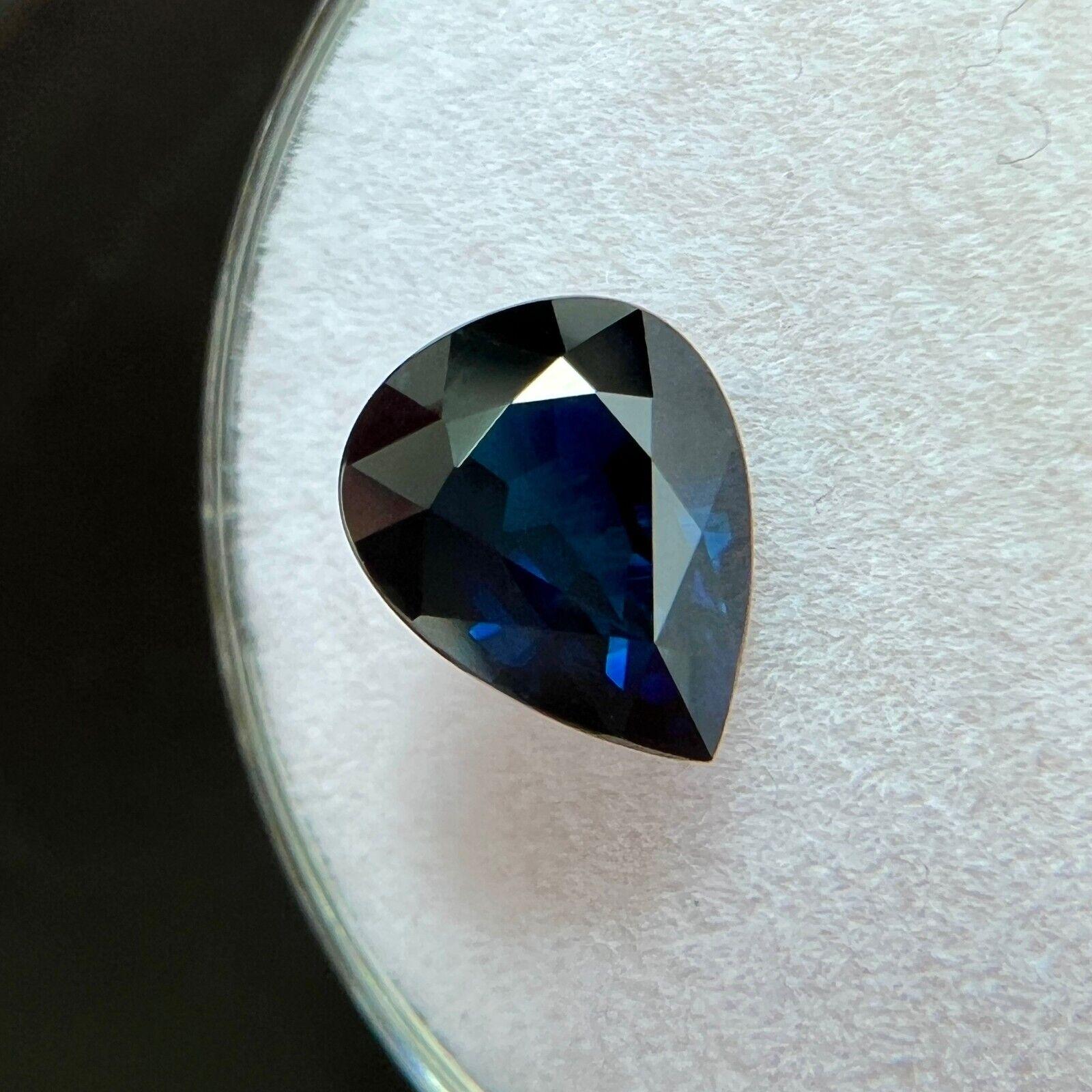 Gia Certified Natural 2.06ct Dark Blue Untreated Sapphire Pear Cut 8.6x7mm For Sale 1