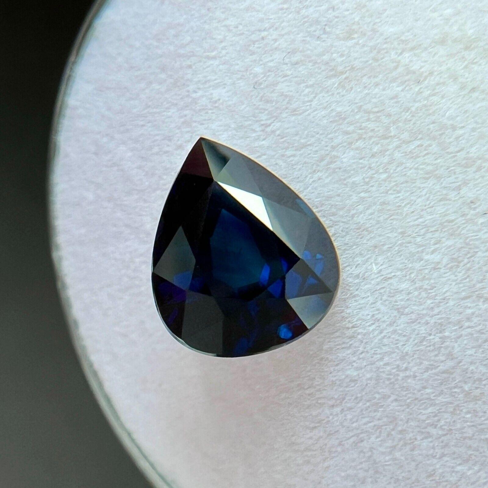 Gia Certified Natural 2.06ct Dark Blue Untreated Sapphire Pear Cut 8.6x7mm For Sale 2