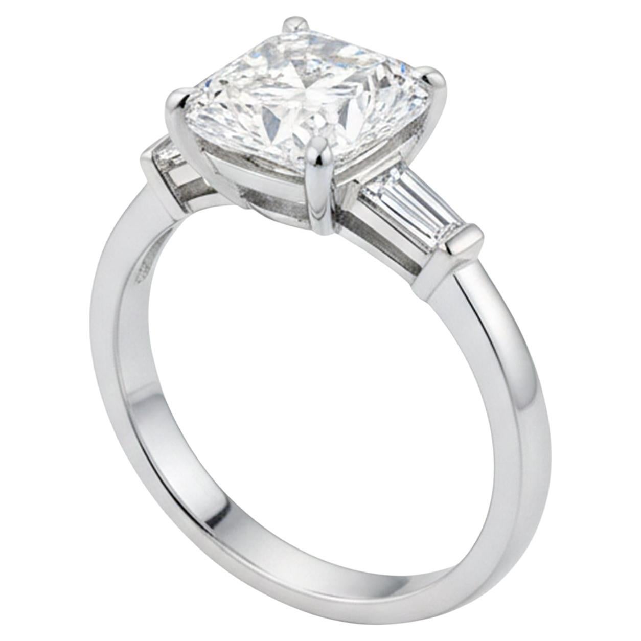 GIA Certified Natural 2.52ct Cushion Cut Diamond Platinum Engagement Ring