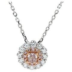 GIA Certified Natural Pink Cushion and White Diamond .75 Carat TW Gold Pendant